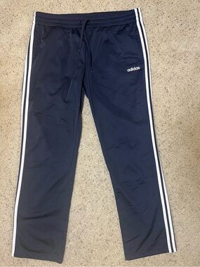 Adidas Navy Track Pants with White Triple Stripes and side Pockets